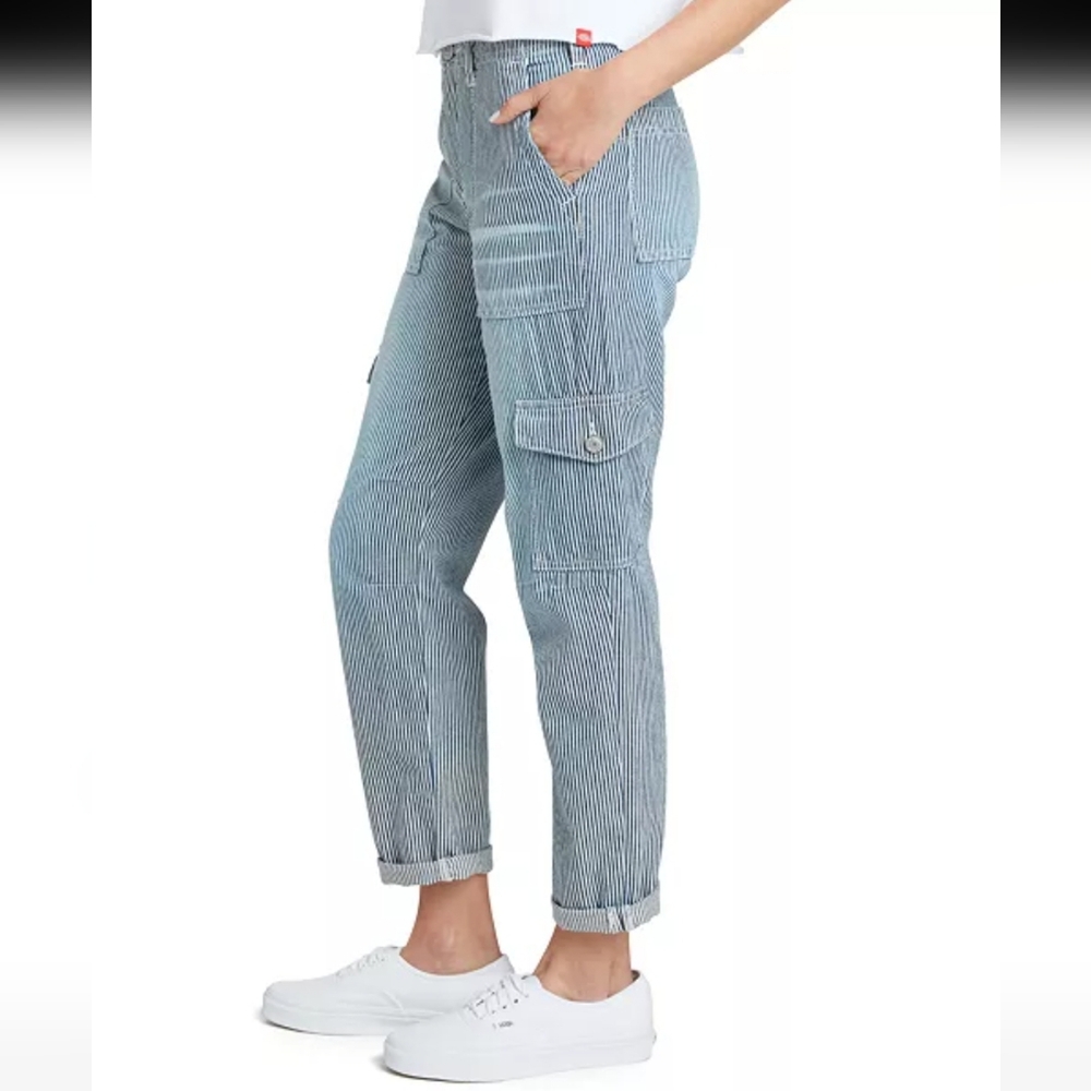 Dickies Women's Blue & White Striped Cropped Cargo Pants